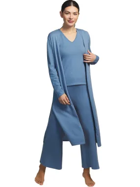 Tenue 3 pièces détente et intérieur pyjama pantalon top veste Tricot - Bleu